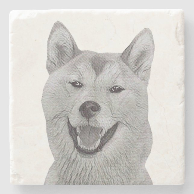 Pencil Zeichnend Shiba Inu Marble Untersetzer (Vorderseite)