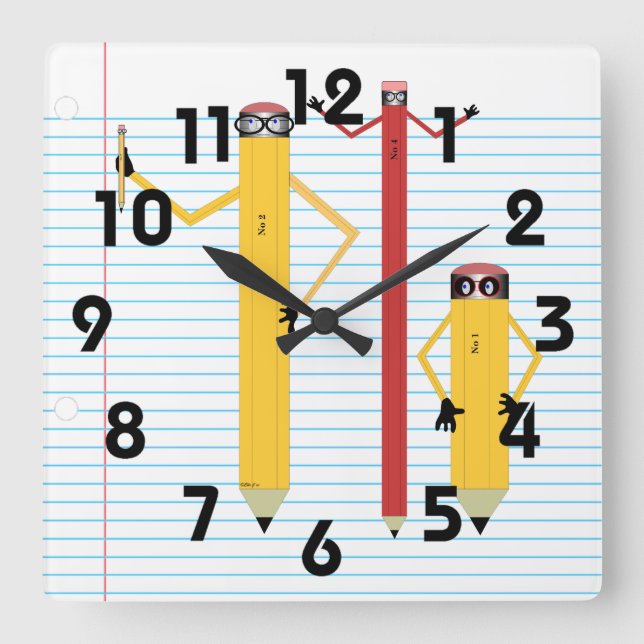 Pencils Wall Clock Quadratische Wanduhr (Vorderseite)