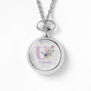 Pendant Watch - Blumendesign mit Namen und Anfangs Armbanduhr