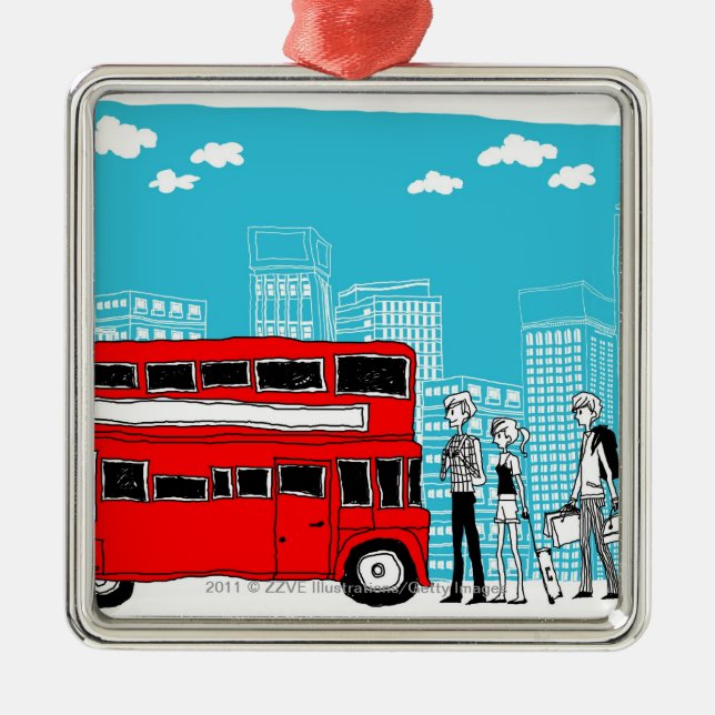 Pendler warteten an der Bushaltestelle Silbernes Ornament (Vorne)