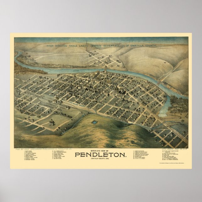 Pendleton, ODER Panoramabalkarte - 1890er Poster (Vorne)