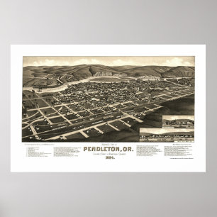 Pendleton, OR Panoramablick - 1884 Poster