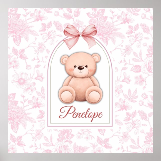 Penelope | Benutzerdefiniertes rosa Teddy-Bär-Kind Poster (Vorne)