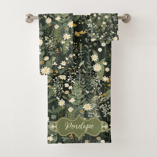 Penelope Dark Daisy Floral Badhandtuch Set (Insitu)