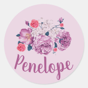 Penelope Name Floral Custom Vintag Blume Girl Runder Aufkleber