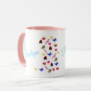 Penelope, Name, mit Bunnien, Papageien und Blume, Tasse