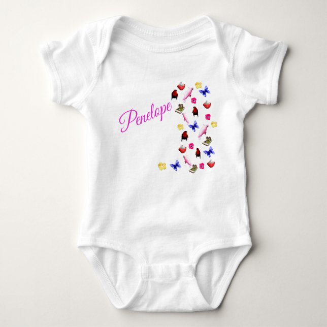 Penelope Name mit Bunnies, Baby Bodysuit Baby Strampler (Vorderseite)