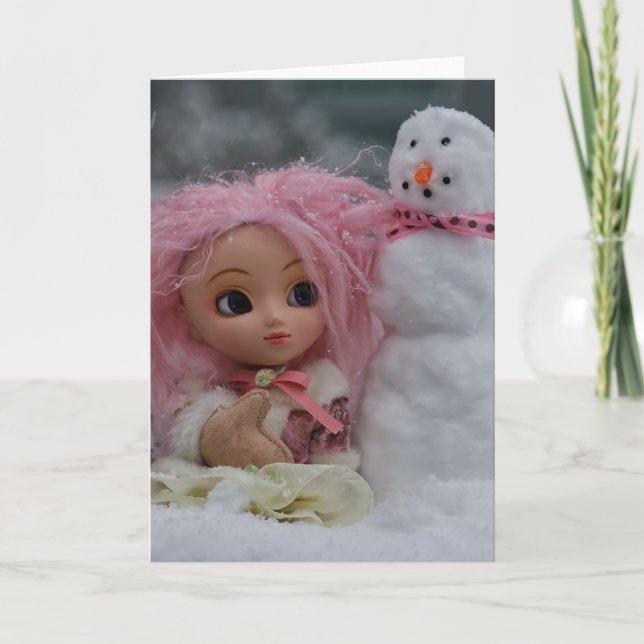 Penelope und der Schneemann Feiertagskarte (Vorderseite)