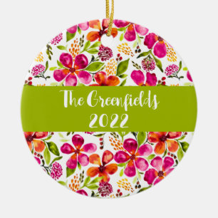 Penelope Watercolor Floral Customizer Holiday Cerf Keramik Ornament