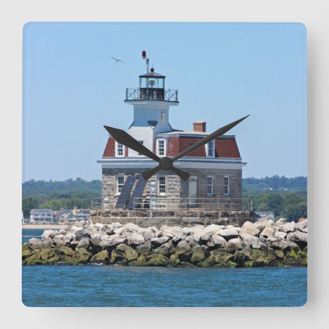 Penfield Reef Leuchtturm, CT Square Wall Uhr (Vorderseite)
