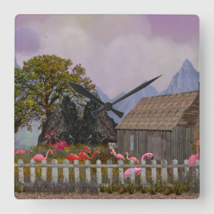Penfield rosa Plastikflamingo-Sanctuary Quadratische Wanduhr