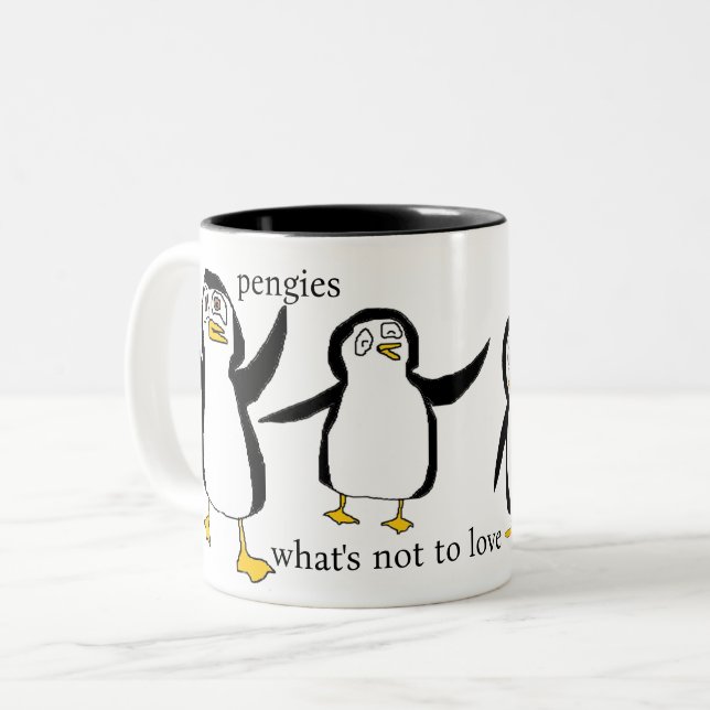 Pengies, Was ist nicht für Liebe? Zweifarbige Tasse (Vorderseite Links)