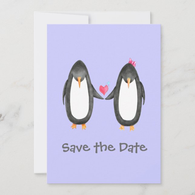 Pengin Luv Wedding Invite Save The Date (Vorderseite)