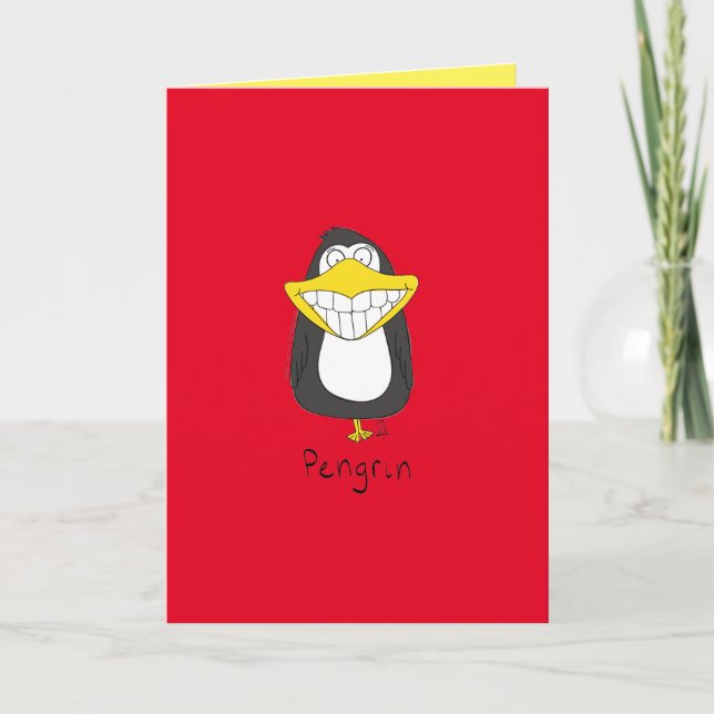 Pengrin Grinning Pinguin Funny Grußkarte Karte (Vorderseite)