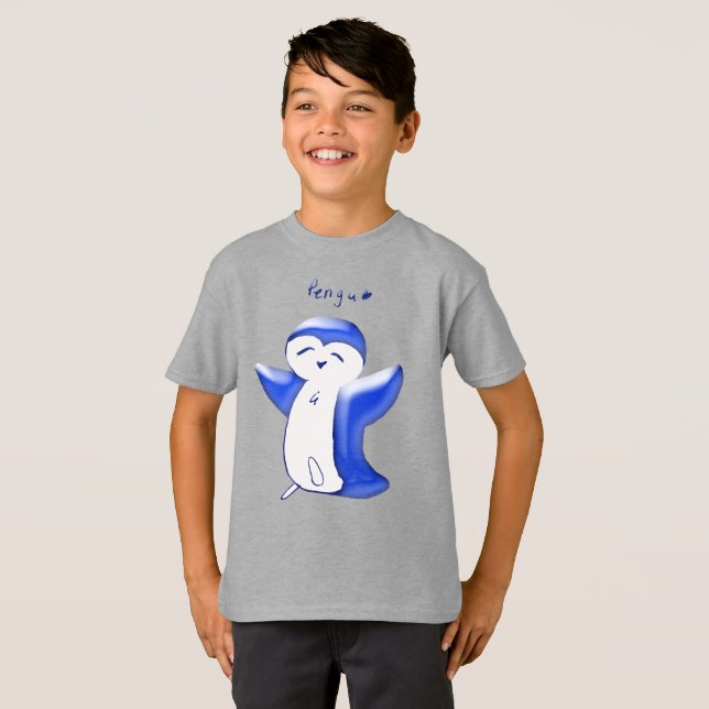 Pengu Happy Pinguin (blau) Kinder T - Shirt (Vorne ganz)