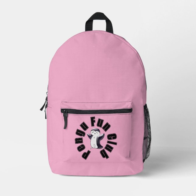 Pengu Happy Pinguin Fun Club (Black-Pink) Kinder Bedruckter Rucksack (Vorderseite)
