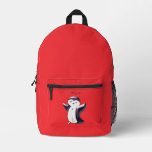 Pengu Happy Pinguin Kids Black Red Bedruckter Rucksack