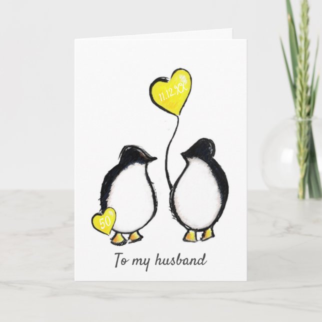 Penguin 50. Ehemann zum Goldenen Hochzeitstag Karte (Vorderseite)