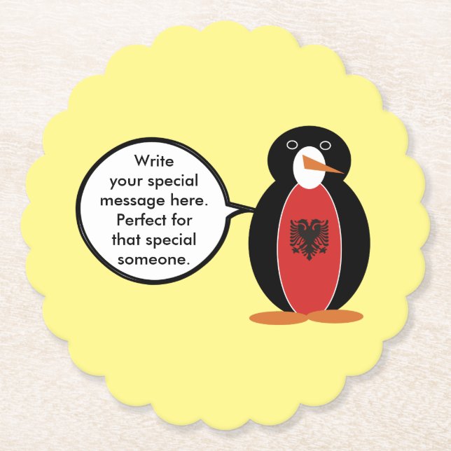 Penguin Albanische Flaggengespräche Untersetzer (Vorderseite)