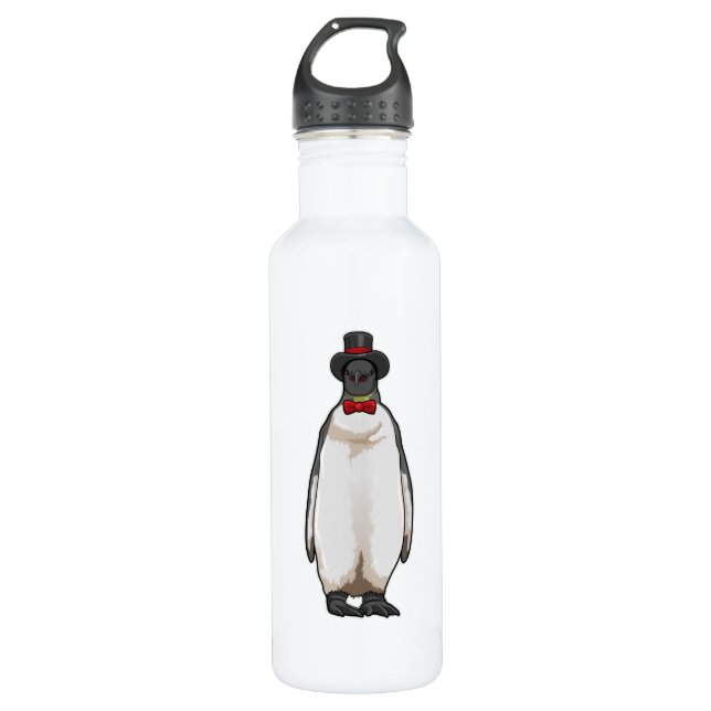 Penguin als Gentleman mit Hat Edelstahlflasche (Vorderseite)