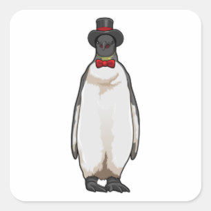 Penguin als Gentleman mit Hat Quadratischer Aufkleber