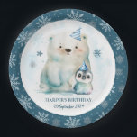 Penguin and Polar Bear Winter Birthday Pappteller<br><div class="desc">Chill vibes ahead! Get ready to turn up the coolness at your little cub's winter birthday party with this captivating paper plate design! Our watercolor polar bear and friendly penguin are the hippest guests in town, all set to help celebrate. Snowflakes dance around the stylish design, setting the scene for...</div>