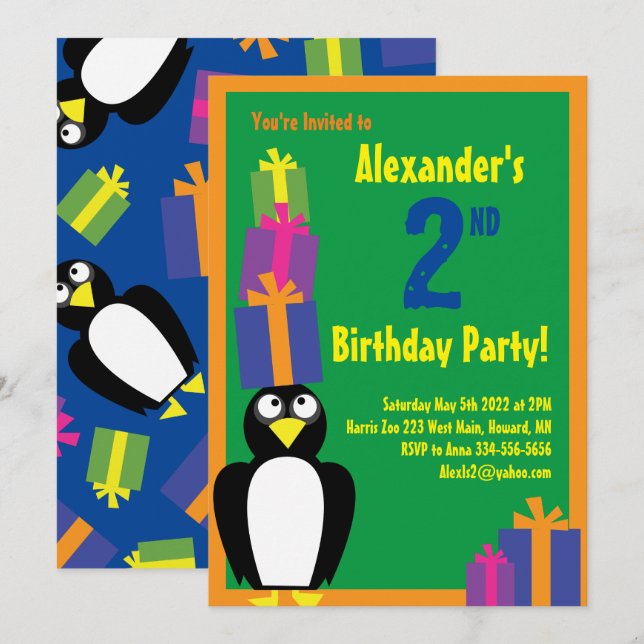 Penguin Animal Kid's Birthday Party Einladungen (Vorne/Hinten)