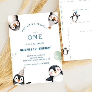 Penguin Animal Winter Onederland 1. Geburtstag Einladung