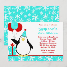 Penguin Aquamarine Schneeflocken Winter Einheimisc Einladung