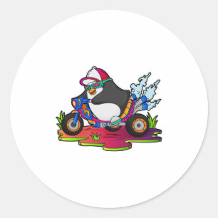 Penguin as Biker with Motorcycle Runder Aufkleber
