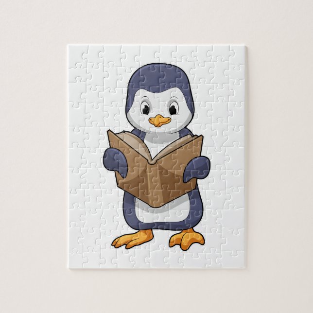 Penguin as Nerd with Book Puzzle (Vertikal)