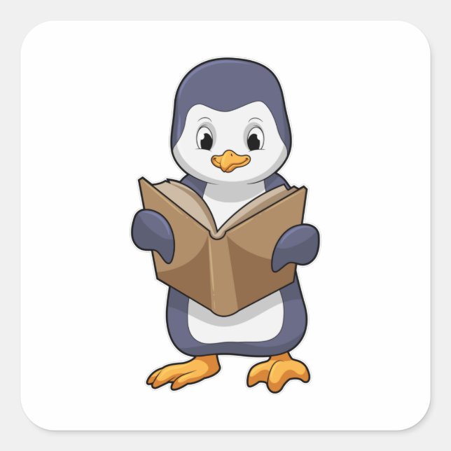 Penguin as Nerd with Book Quadratischer Aufkleber (Vorderseite)