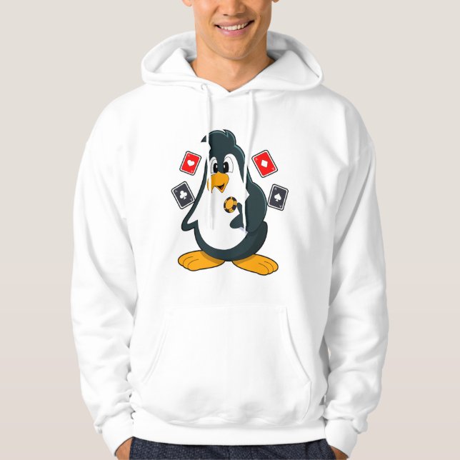 Penguin at Poker with Poker cards Hoodie (Vorderseite)