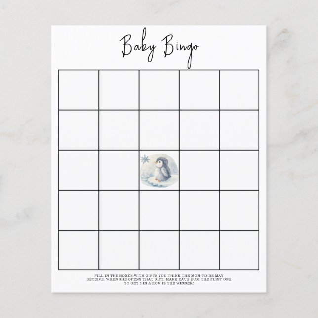 Penguin - Baby Dusche Bingo Spiel (Vorderseite)