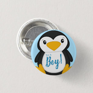 Penguin Baby Dusche Blue Button