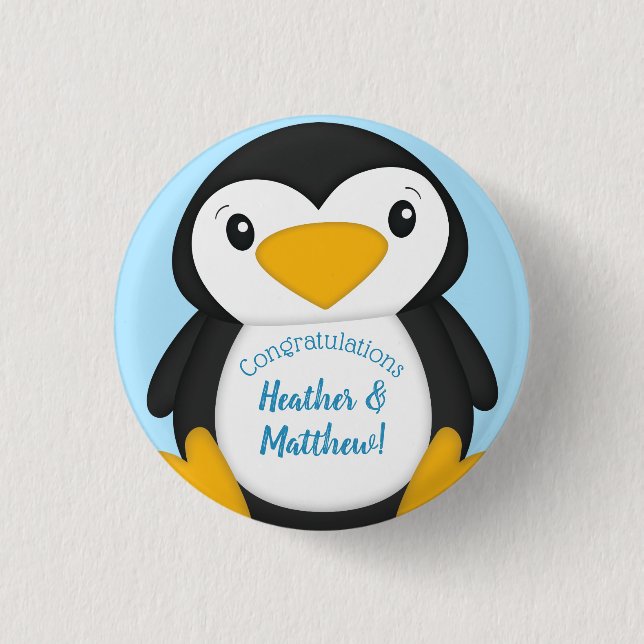 Penguin Baby Dusche Blue Button (Vorderseite)