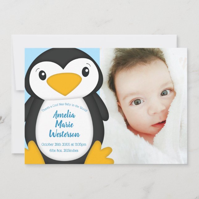 Penguin Baby Dusche Blue Einladung (Vorderseite)