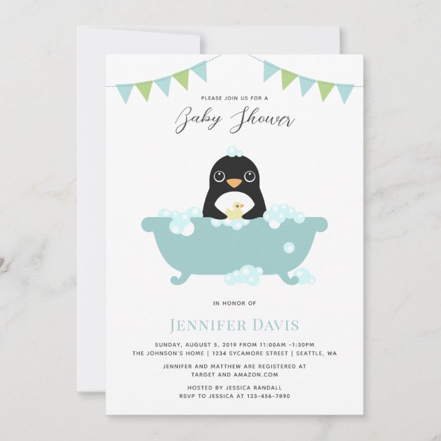 Penguin Baby Dusche Einladung (Vorderseite)