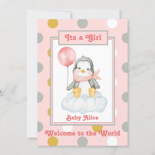 Penguin Baby Girl Pink Birth Ankündigung
