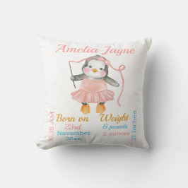 Penguin Ballerina Pink Baby Girl Stats Kissen