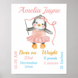 Penguin Ballerina Pink Baby Girl Stats Poster