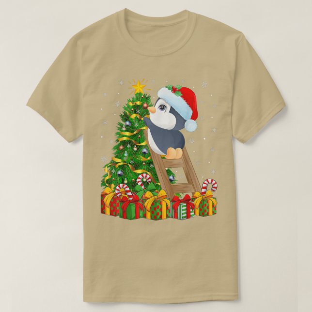 Penguin Bird Lover Xmas Lights Pinguin Weihnachten T-Shirt (Design vorne)