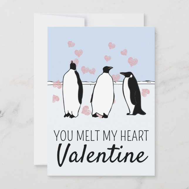 Penguin Bird Valentine Rosa Herzen Melt mein Herz Karte (Vorderseite)