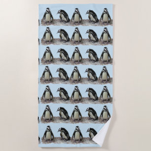 Penguin Birds Blue Beach Handtuch