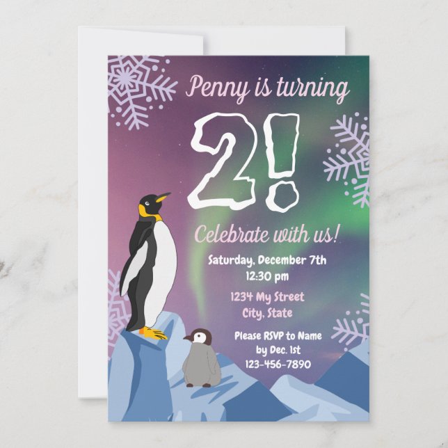 Penguin Birthday Einladung (Vorderseite)
