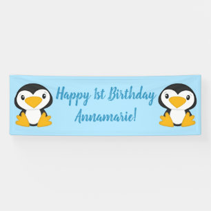 Penguin Birthday Party Blue Banner