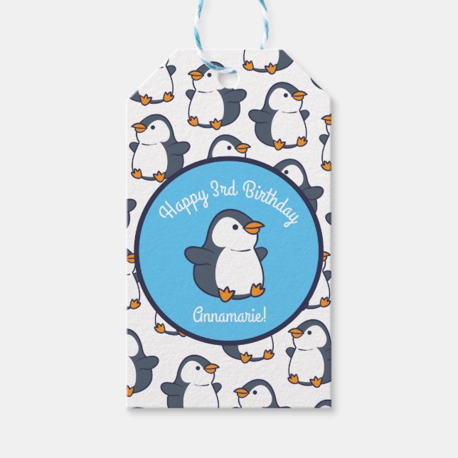 Penguin Birthday Party Geschenkanhänger (Vorderseite)