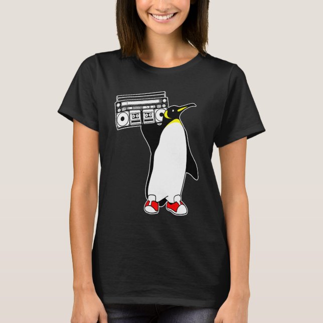 Penguin Boombox Retro 1980s Boom Box T-Shirt (Vorderseite)