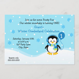 Penguin Boy Birthday Einladung