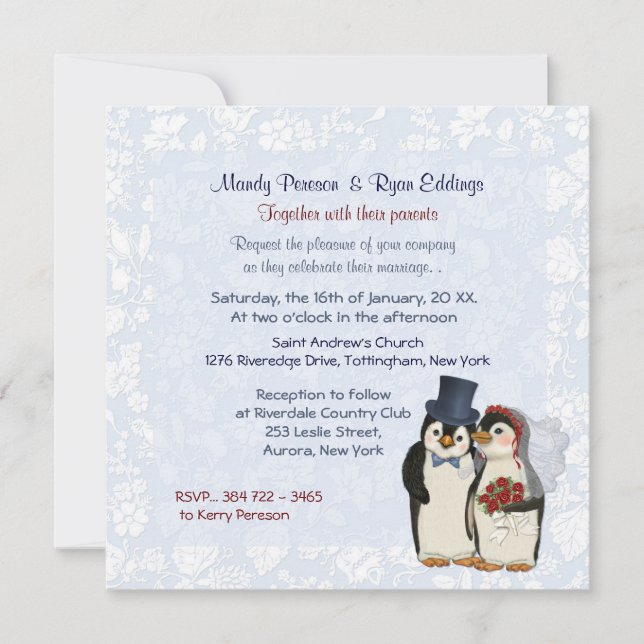 Penguin Bride and Groom Wedding Einladung (Vorderseite)